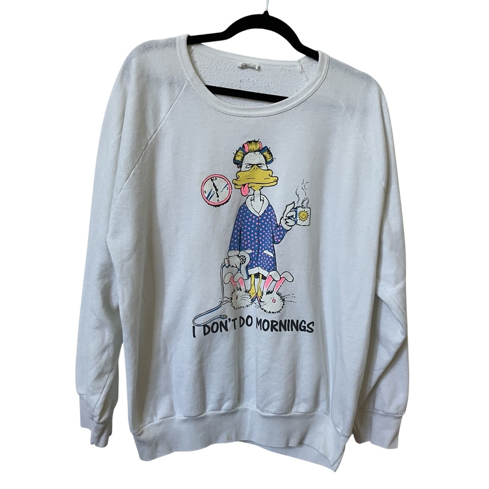 Vintage Miracle Ventures Sweatshirt Womens XL Novelty Funny Dont Do Mornings